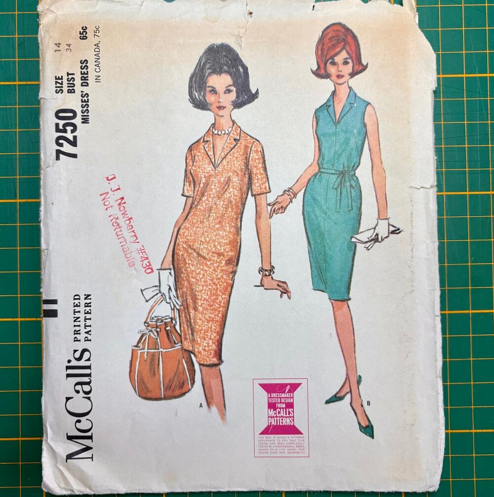 Vintage McCall's 7250 Sewing Pattern Size 14 Bust 34 Dress 1964 Uncut FF